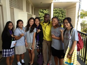 Makau making friends at Damien Memorial High School