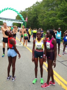Lineth (left), Joyce Chepkirui & Linet Masai, Three Amigas pre-race