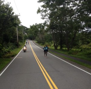Silas Kipruto pushes on Shore Road with Micah Kogo in tow