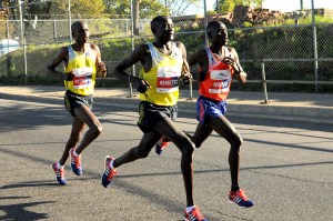 At 22 miles - Kimetto & Mutai pulling free of Kitwara