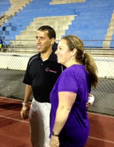 Former marathon world record holder Khalid Khannouchi with fan