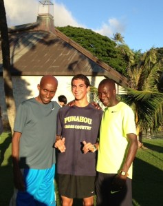 Abdi Abdirahman & Mbarek Hussein with Hawaii state 3000m champion Jac Hebert