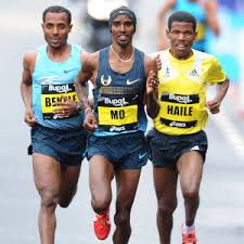 7 Olympic gold medals among Bekele (3), Farah (2) and Haile (2) - at 2013 Bupa Great North Run, won by Kenisa over Mo with Haile in 3rd in new master's world record.