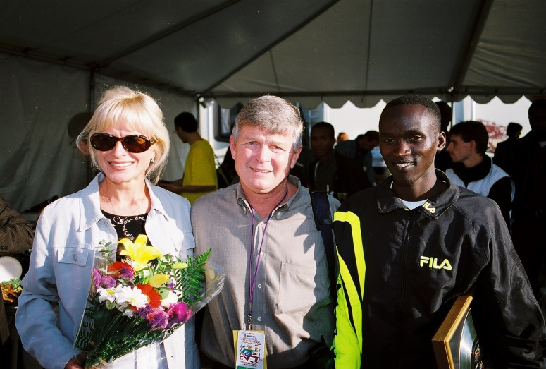 Late, great Mike Long, Elite Racing's legendary athlete recruiter with early RnR winners Irina Bogacheva and Philip Tarus