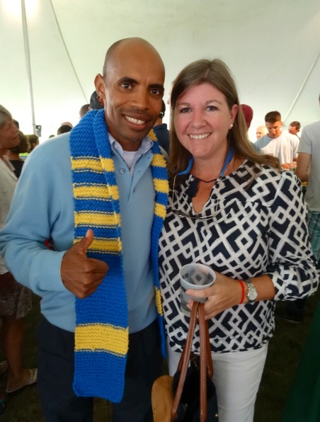 Boston Marathon champion Meb Keflezghi with Julie Nickerson