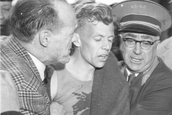 With Jock Semple (right) following his 1957 win