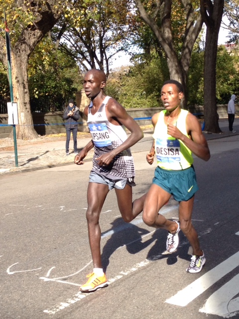 Down Fifth Avenue with Kipsang and Desisa in NYC 2014. Kipsang took the win. 