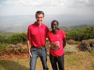 Brendan Reilly in Kenya with two-time World Marathon champion Edna Kiplagat