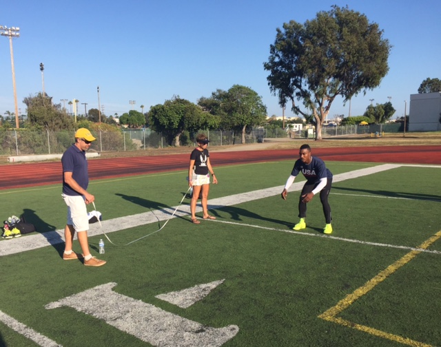 Former Liberty University standout Oronde Vassell prepares for his final round jump