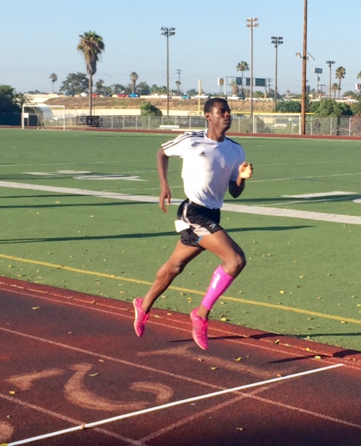 Jacksonvill, North Carolina's Jaylen Williams going through the 440 in 60.5 in the 880 yard run. He was runner up last year in the N.C. state 800 for Northside High School. running 1:56.