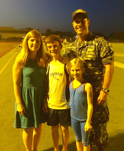 The Corrigan Crew: Mom Tiffany, 13 year-old Ethan, who took 4th in the mile 5:35.37, then won the 2-mile in 12:11.07); 10 year-old Jenna won the girl's 220; and dad Lt. William Corrigan.